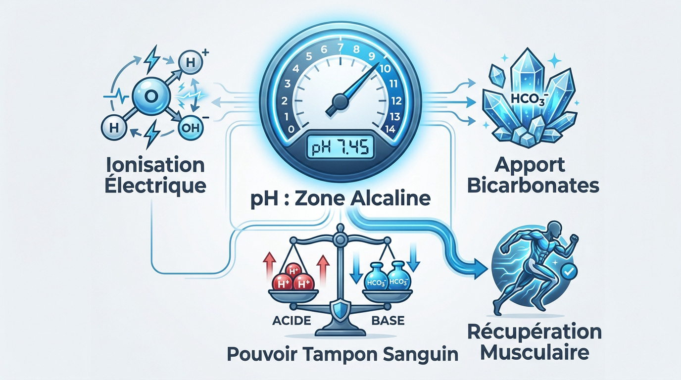 Schéma de l'équilibre acido-basique et rôle des bicarbonates dans la récupération
