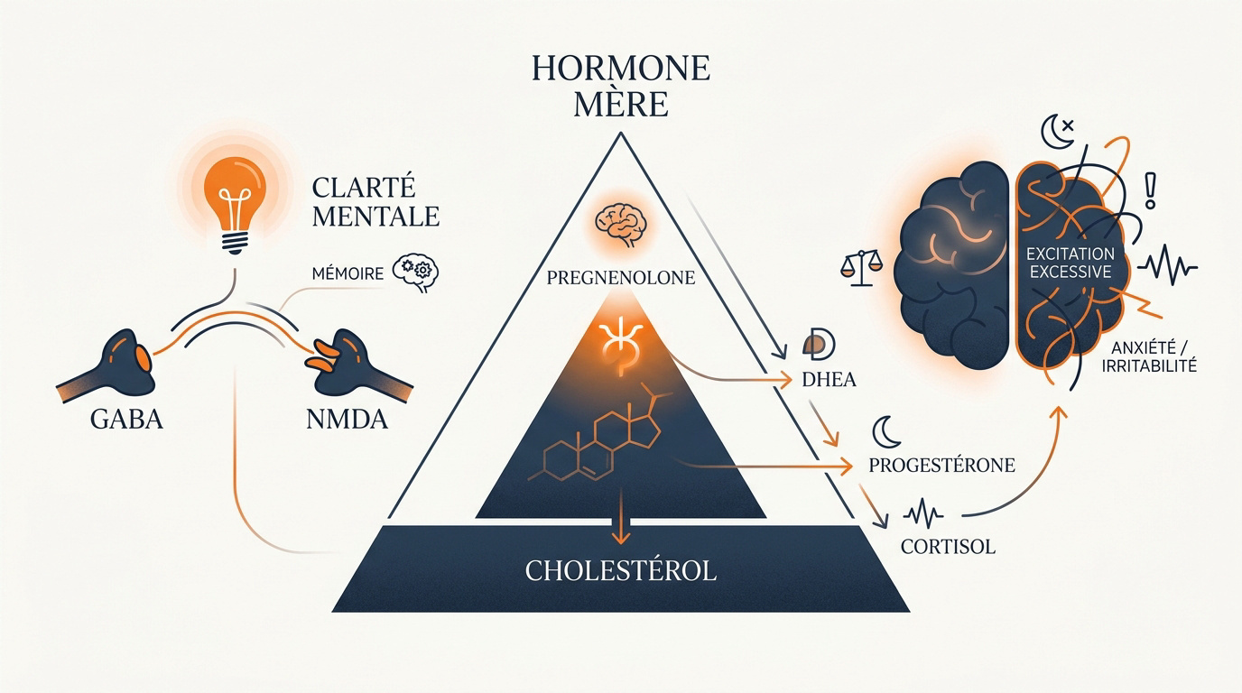 Schéma de la cascade hormonale de la prégnénolone et équilibre neuronal
