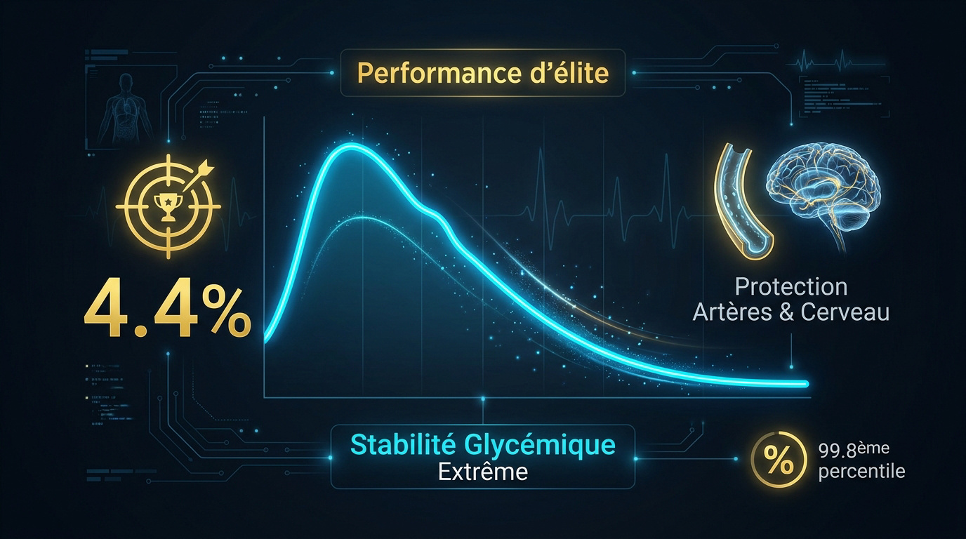 Infographie détaillant les bénéfices de la stabilité glycémique et le protocole de Bryan Johnson
