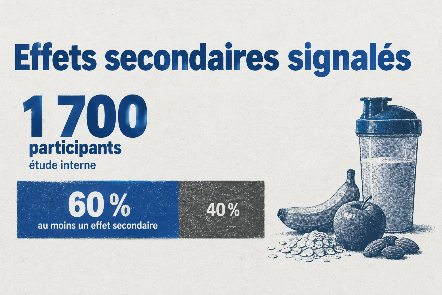 Sur environ 1 700 participants à l’étude interne, près de 60 % ont signalé au moins un effet secondaire.
